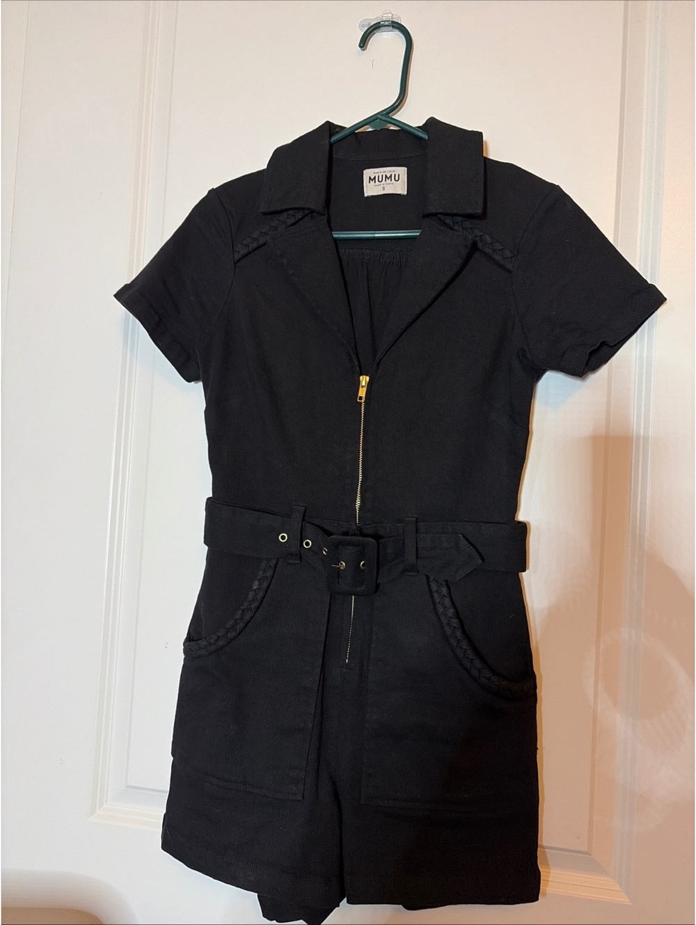 Show Me Your Mumu Black Short Sleeve Belted Romper, Size Small